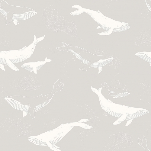 Papel pintado infantil y juvenil ballenas blancas sobre fondo gris Whales 7452