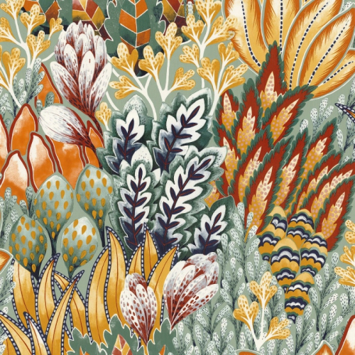 Papel pintado de estilo estampado floral en colores esmeralda y mostaza Avicennia 75162652