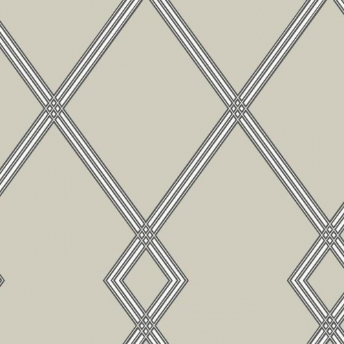 Papel pintado estilo geométrico-trellis rayas en negro sobre fondo beige oscuro Ribbon Stripe Trellis CY1510
