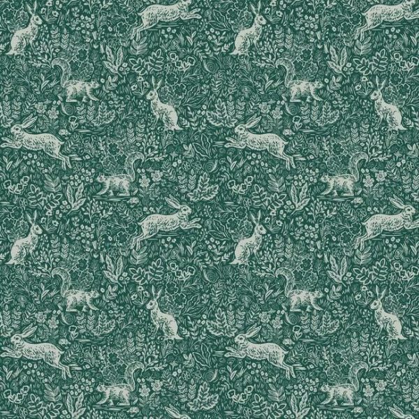 Papel pintado estilo animales en color dorado sobre fondo verde Fable RI5104