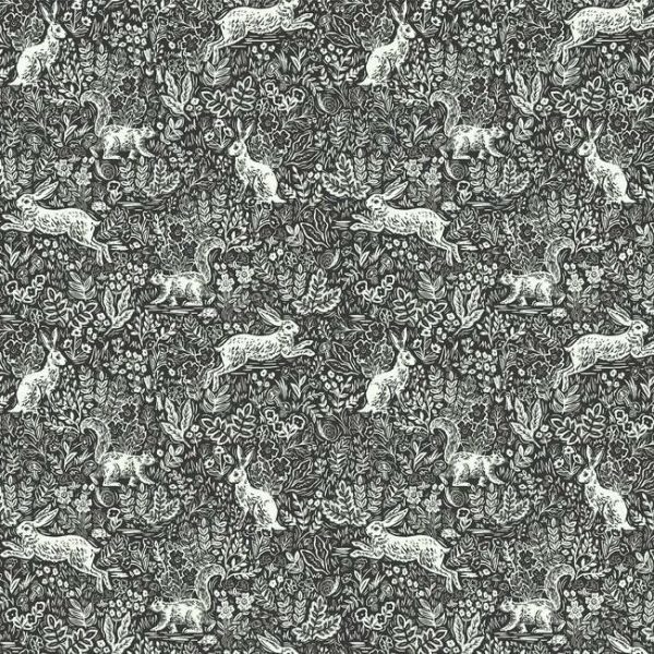 Papel pintado estilo animales en blanco sobre fondo negro Fable RI5105