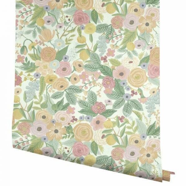 Papel pintado de estilo estampado floral multicolor sobre fondo blanco Garden Party RI5118