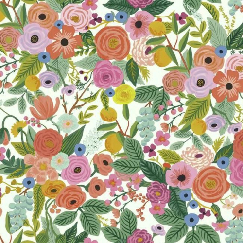 Papel pintado de estilo estampado floral multicolor sobre fondo blanco Garden Party RI5119