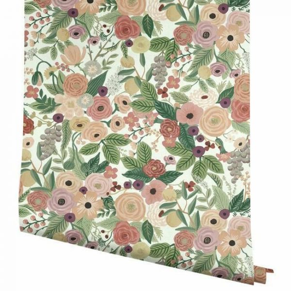 Papel pintado de estilo estampado floral multicolor sobre fondo blanco Garden Party  RI5122