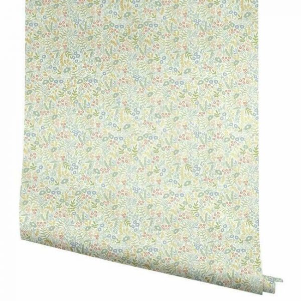 Papel pintado estilo estampado floral multicolor sobre fondo blanco Tapestry RI5127