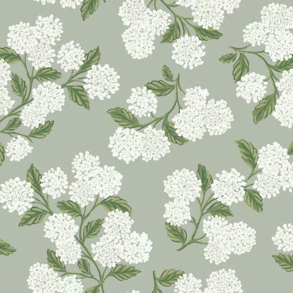 Papel pintado estilo flores en color blanco sobre fondo gris Hydrangea RI5144