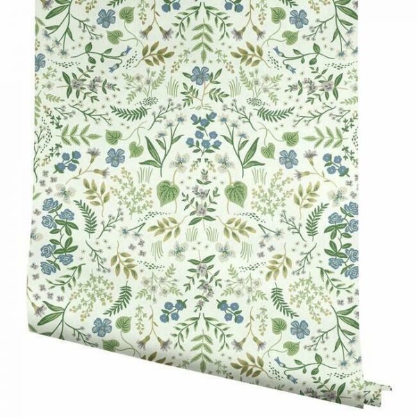 Papel pintado estampado floral multicolor sobre fondo verde Wildwood RI5155