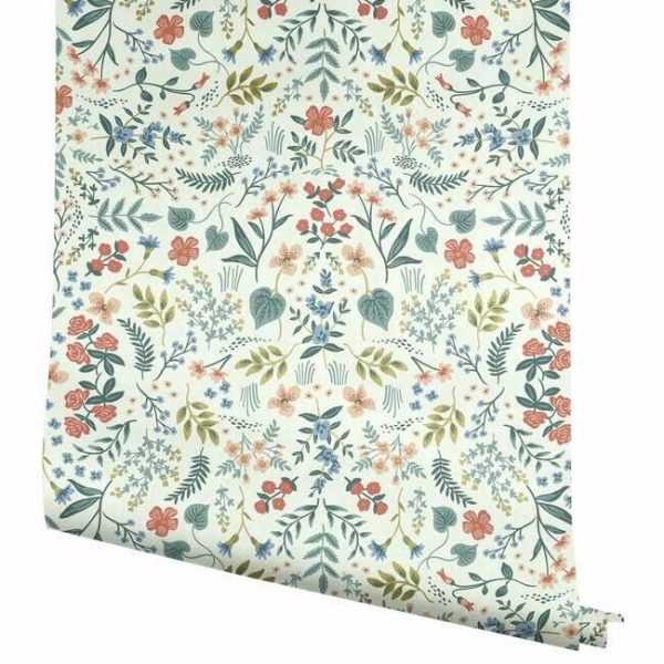 Papel pintado de estilo estampado floral multicolor sobre fondo beige Wildwood RI5157