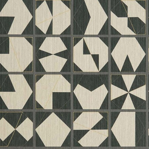 Papel pintado estilo abstracto figuras geométricas en colores negro y beige Kutani Vinyl W7557-01