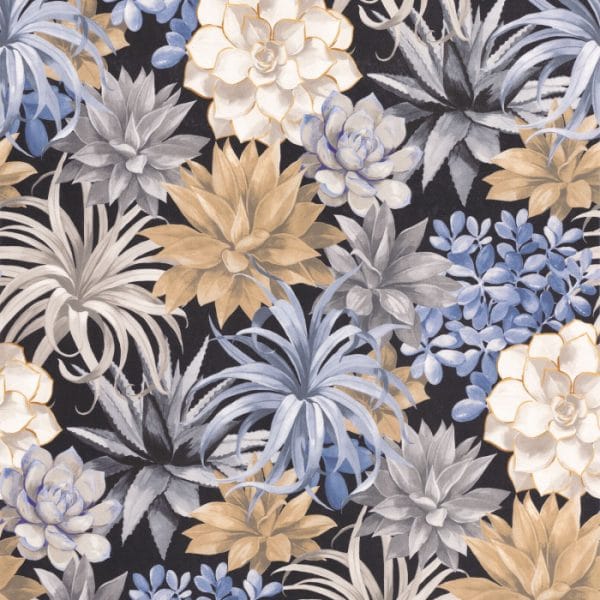 Papel pintado estilo floral estampado en color beige-lila-negro Echeveria 85911964