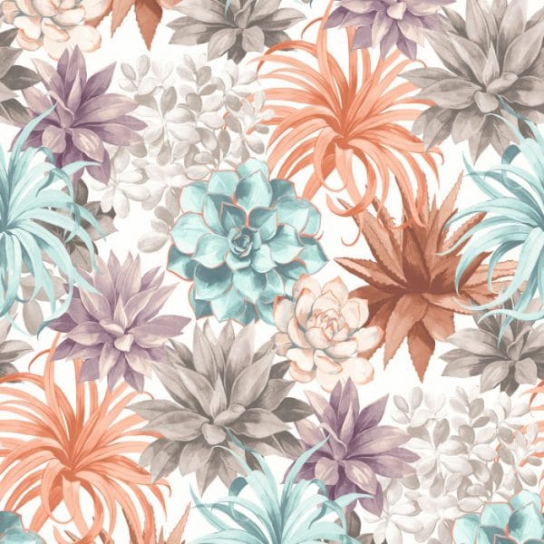 Papel pintado estilo floral estampado multicolor Echeveria 85914374