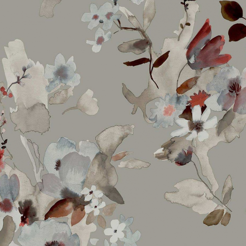 Papel pintado estilo floral estampado en color gris Alouette IV AT50108