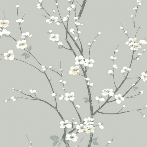 Papel pintado estilo estampado floral en color gris Monterey EC81808