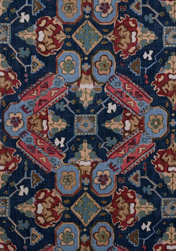 Tela de estilo estampado varios en tonos de color azul y rojo Persian Carpet F910829