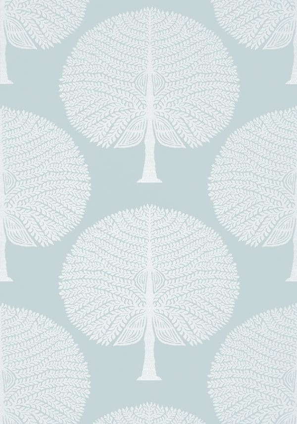 Papel pintado de estilo árboles en color blanco sobre fondo azul claro Mulberry Tree T10600