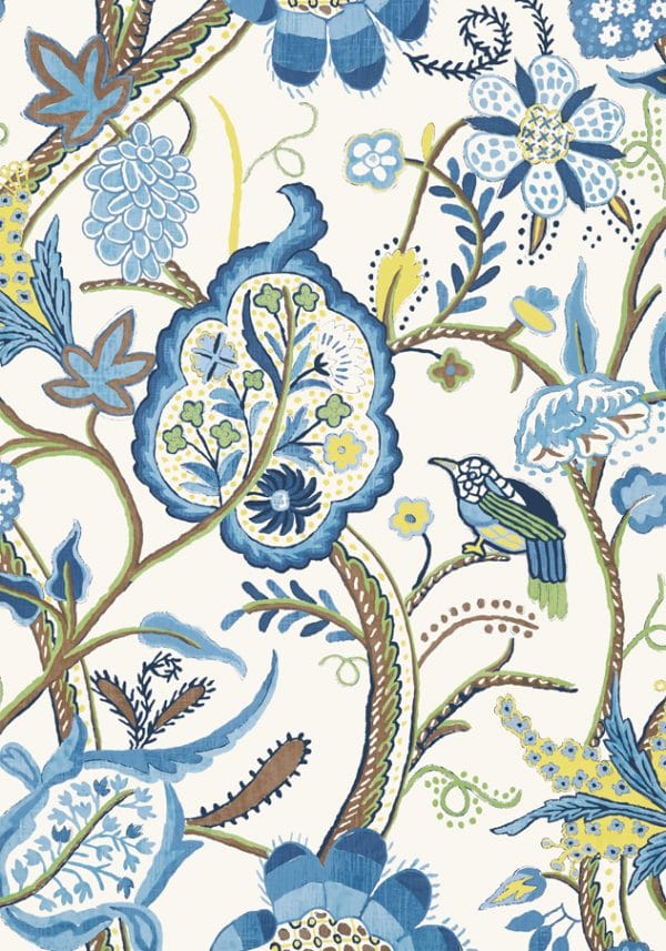 Papel pintado de estampado floral en colores azul Windsor T14300