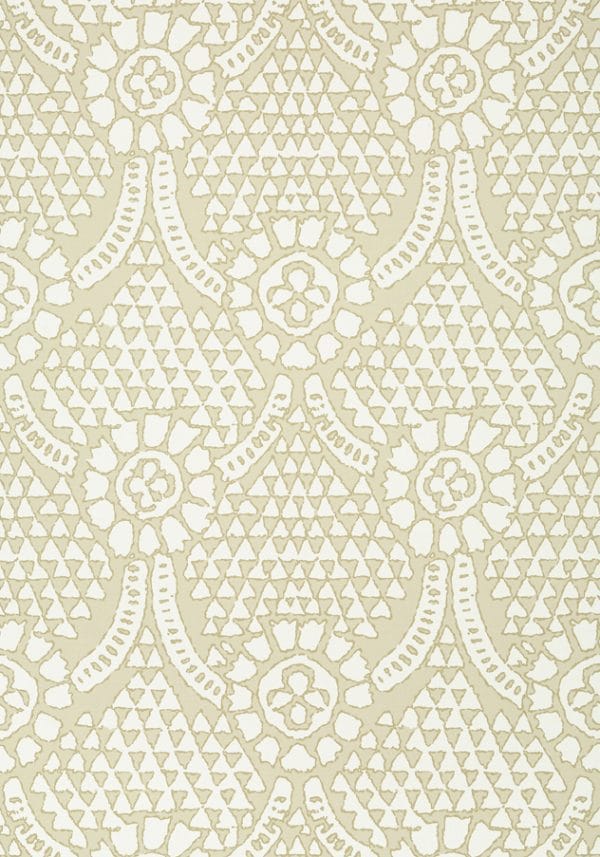 Papel pintado de medallones en color blanco sobre fondo beige Chamomile T14319