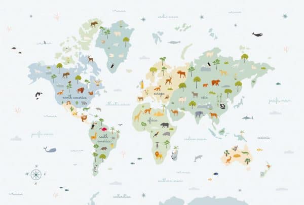 Mural de papel pintado infantil mapa en multicolor Animal Map 9700051