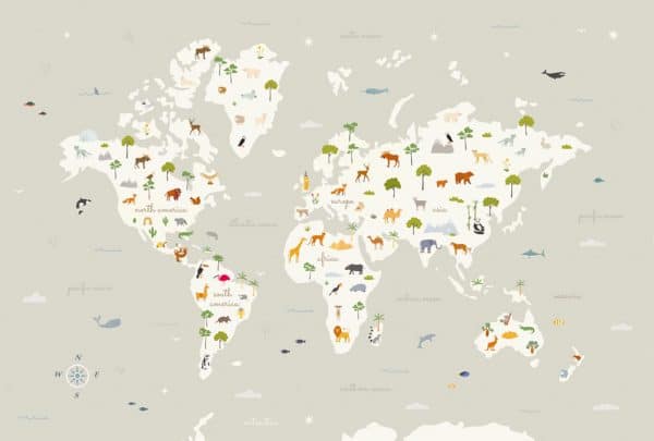 Mural de papel pintado infantil mapa en multicolor Animal Map 9700052