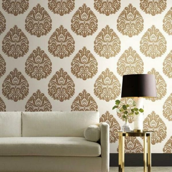 Papel pintado de damasco en color dorado Teardrop Damask KT2141