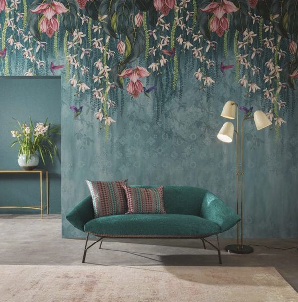 Mural de papel pintado de flores en color gris Trailing Orchid W7334-02