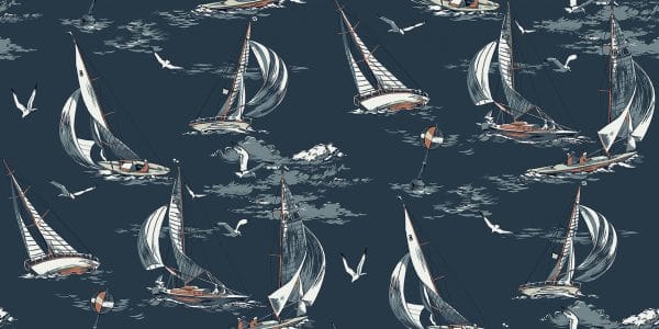Papel pintado de barcos en color azul oscuro Sailboats 8853
