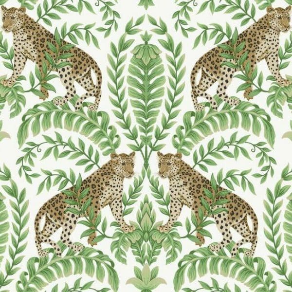 Papel pintado de animales en color verde Jungle Leopard KT2203
