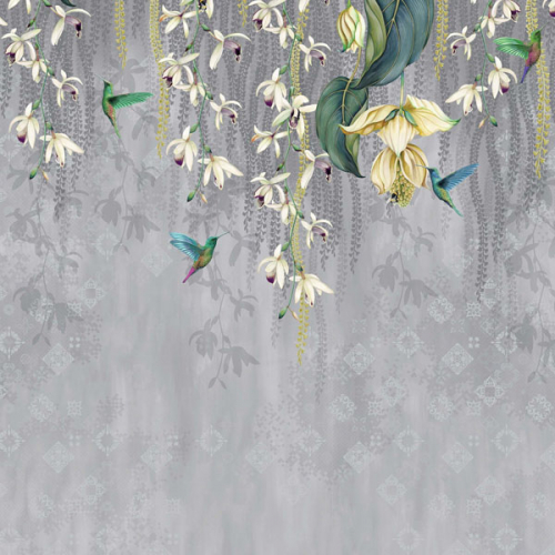 Mural de papel pintado de flores en color gris Trailing Orchid W7334-02