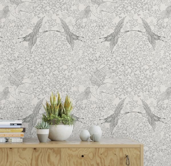 Papel pintado de aves en color beige Oriental Sense 35843