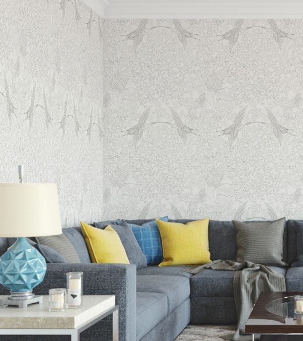 Papel pintado de aves en color beige Oriental Sense 35843