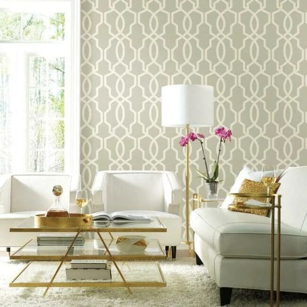 Papel pintado de trellis en color gris Hourglass Trellis GE3667