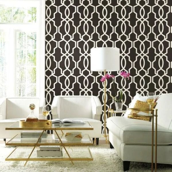 Papel pintado de trellis en color negro Hourglass Trellis GM7516