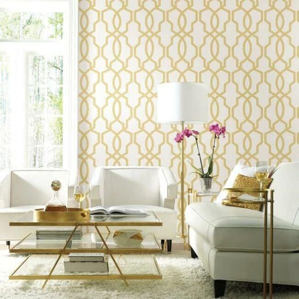 Papel pintado de trellis en color amarillo Hourglass Trellis GM7518