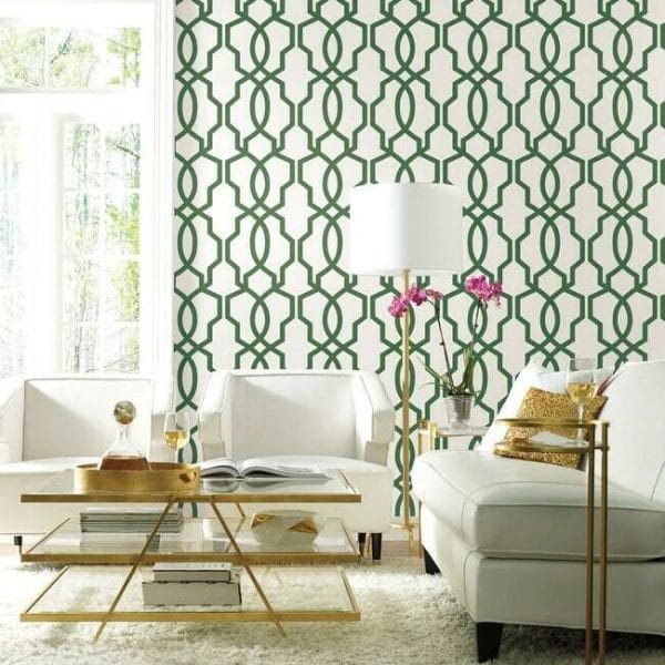 Papel pintado de trellis en color verde Hourglass Trellis GM7519