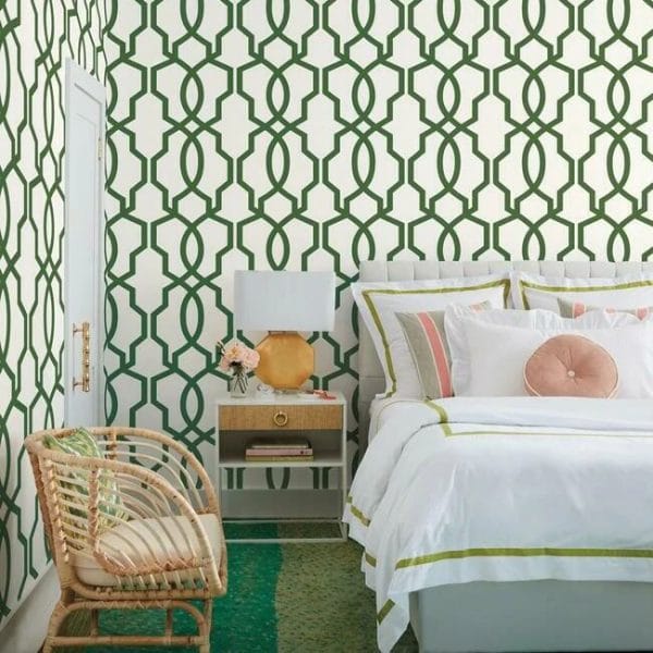 Papel pintado de trellis en color verde Hourglass Trellis GM7519