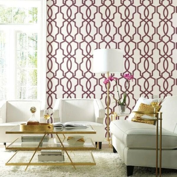 Papel pintado de trellis en color morado Hourglass Trellis GM7520