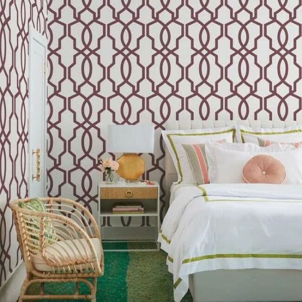 Papel pintado de trellis en color morado Hourglass Trellis GM7520