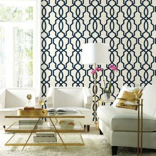 Papel pintado de trellis en color azul Hourglass Trellis GM7521