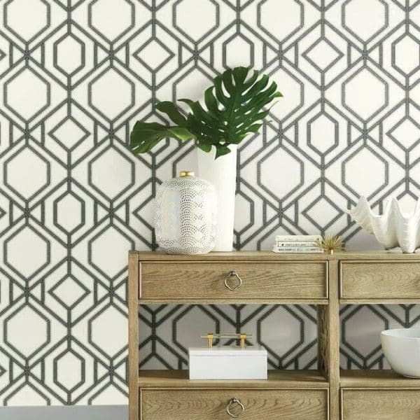 Papel pintado de trellis en color gris Sawgrass Trellis TC2632