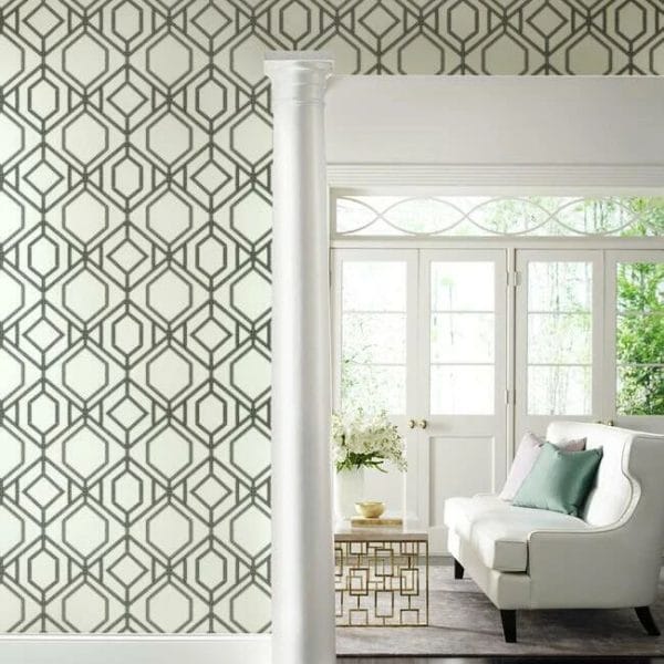 Papel pintado de trellis en color gris Sawgrass Trellis TC2632