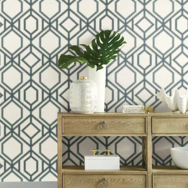 Papel pintado de trellis en color azul Sawgrass Trellis TC2634