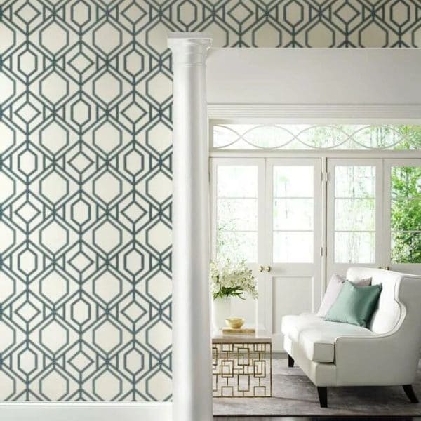 Papel pintado de trellis en color azul Sawgrass Trellis TC2634