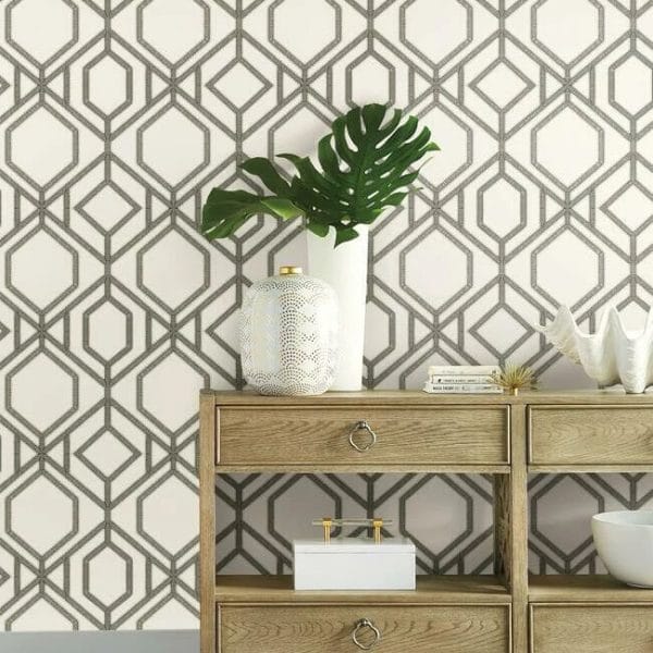 Papel pintado de trellis en color gris Sawgrass Trellis TC2635