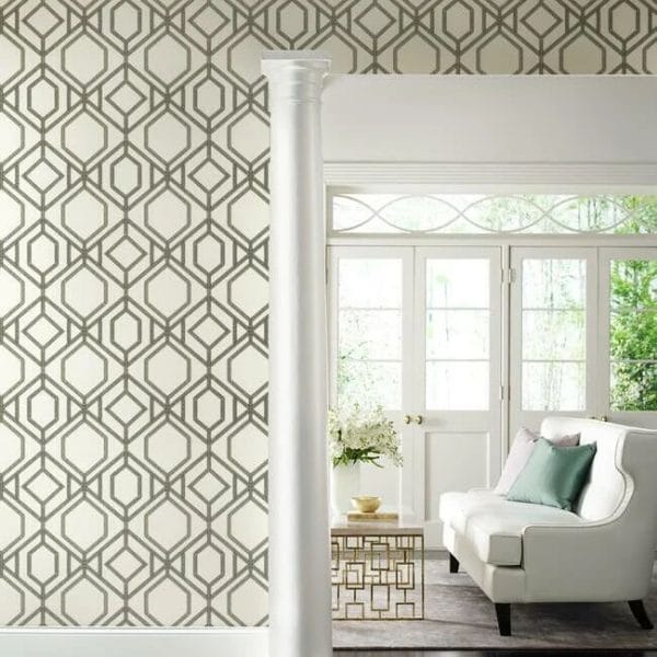 Papel pintado de trellis en color gris Sawgrass Trellis TC2635