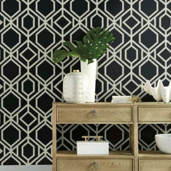 Papel pintado de trellis en color negro Sawgrass Trellis TC2637