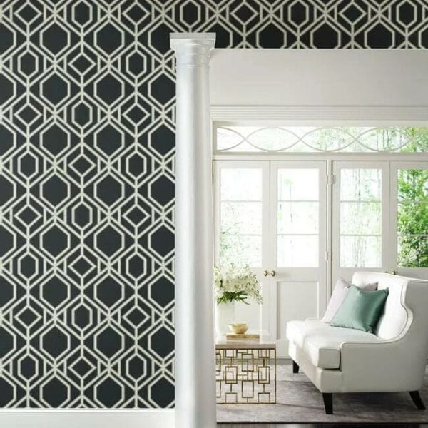 Papel pintado de trellis en color negro Sawgrass Trellis TC2637