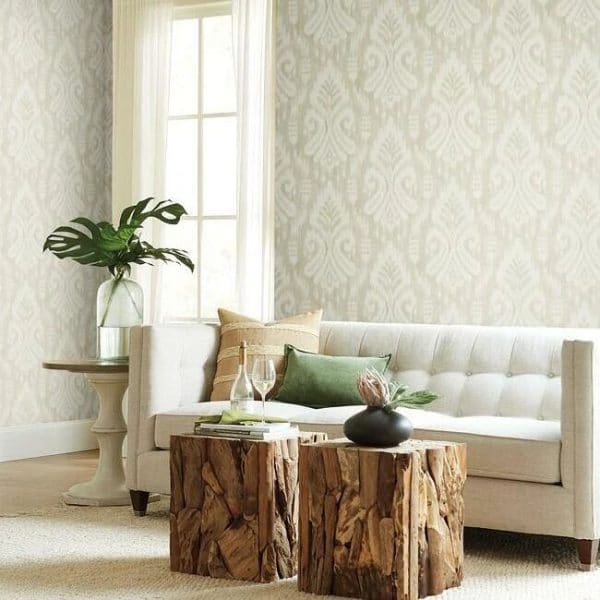 Papel pintado de ikat en color beige Hawthorne Ikat TC2647