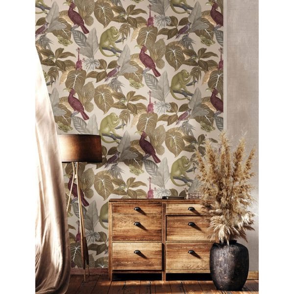 Papel pintado de animales color beige Flora 18504