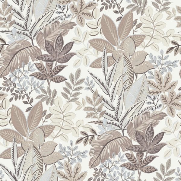 Papel pintado de hojas color beige Flora 18506