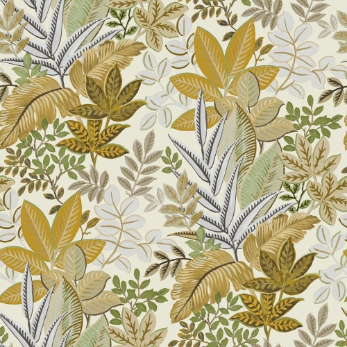 Papel pintado de hojas color amarillo Flora 18507